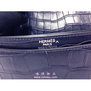 Hermes SAC A Depeches 鱷魚皮公事包(藍色) 